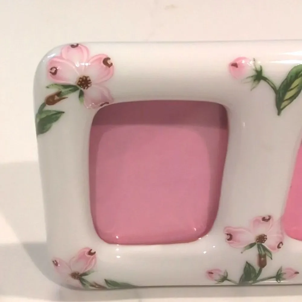 Lefton Hand Painted Floral Porcelain Double Picture Frame Vintage